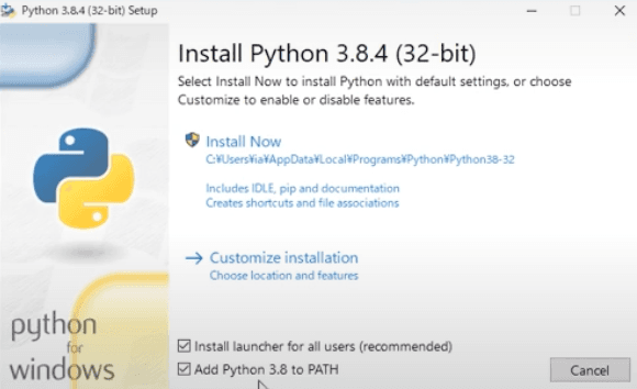 Pythonインストール画面